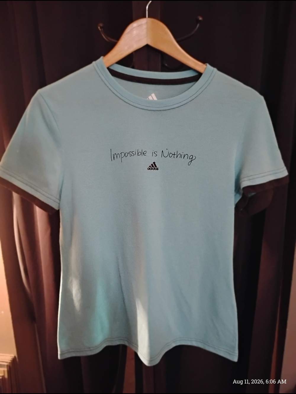 Adidas Women's Light Blue 'Impossible is Nothing' Crew Neck Tee Size L